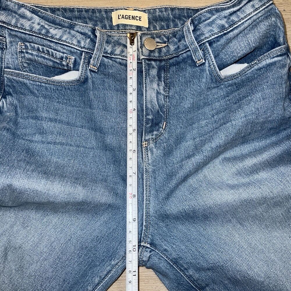 L'AGENCE Tiana High Waist Raw Hem Wide Leg Jeans sz 26 Tall Blue Momcore Casual - Picture 7 of 10